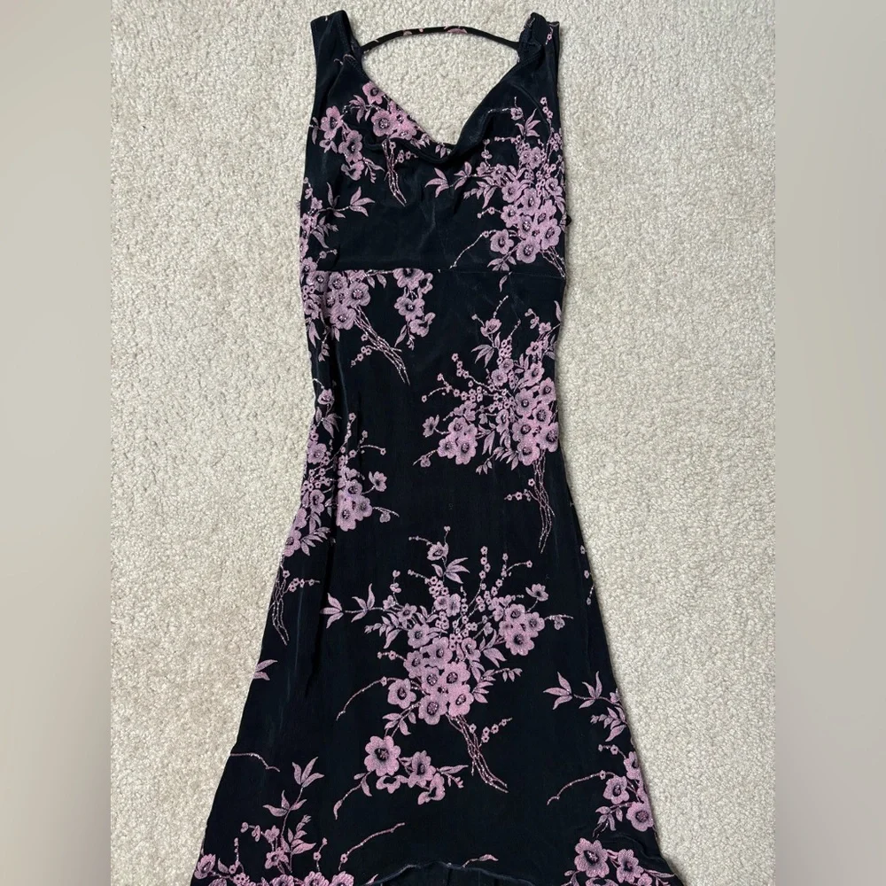 Charlotte Russe Black Pink Glitter Floral Dress Y2K Whimsygoth - Picture 5 of 8